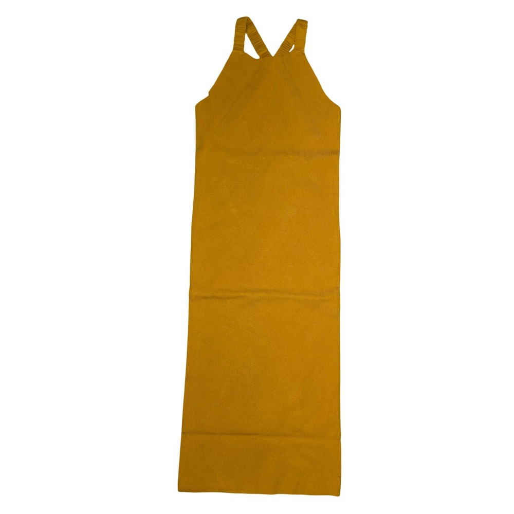 525 America Ribbed Knit Halter Midi Dress Turmeric Yellow Womens S